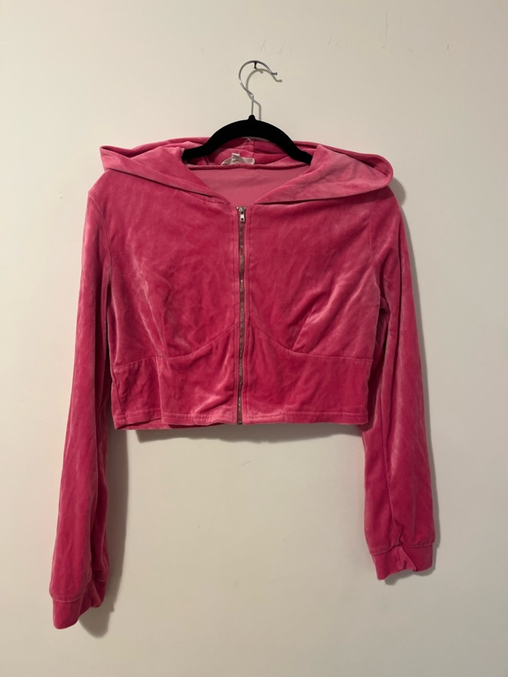 Better Be Pink Velour Cropped Zip Hoodie Sweater